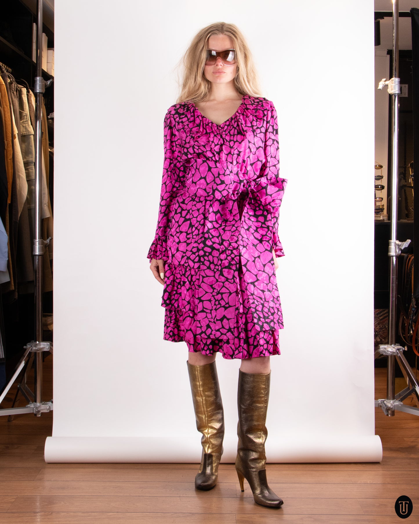 80's YSL Long Sleeve Ruffle Dress S