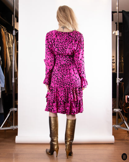 80's YSL Long Sleeve Ruffle Dress S