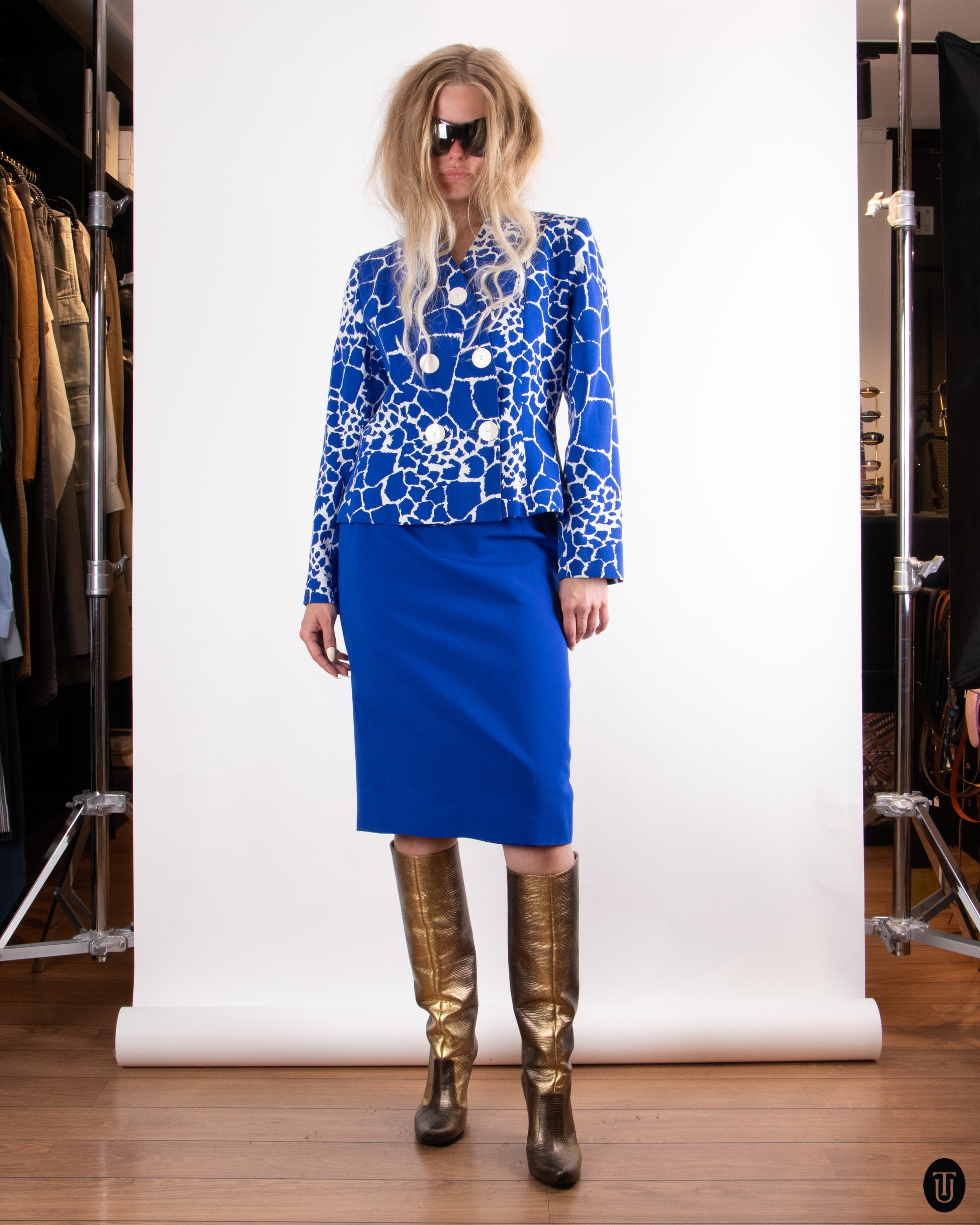 80's Yves Saint Laurent Cotton Skirt Set L