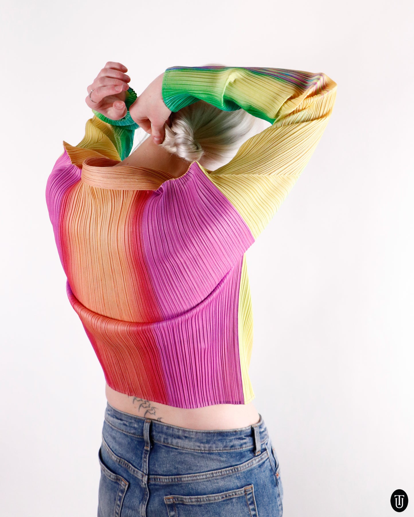 90's Issey Miyaki Rainbow Pleated Shirt M