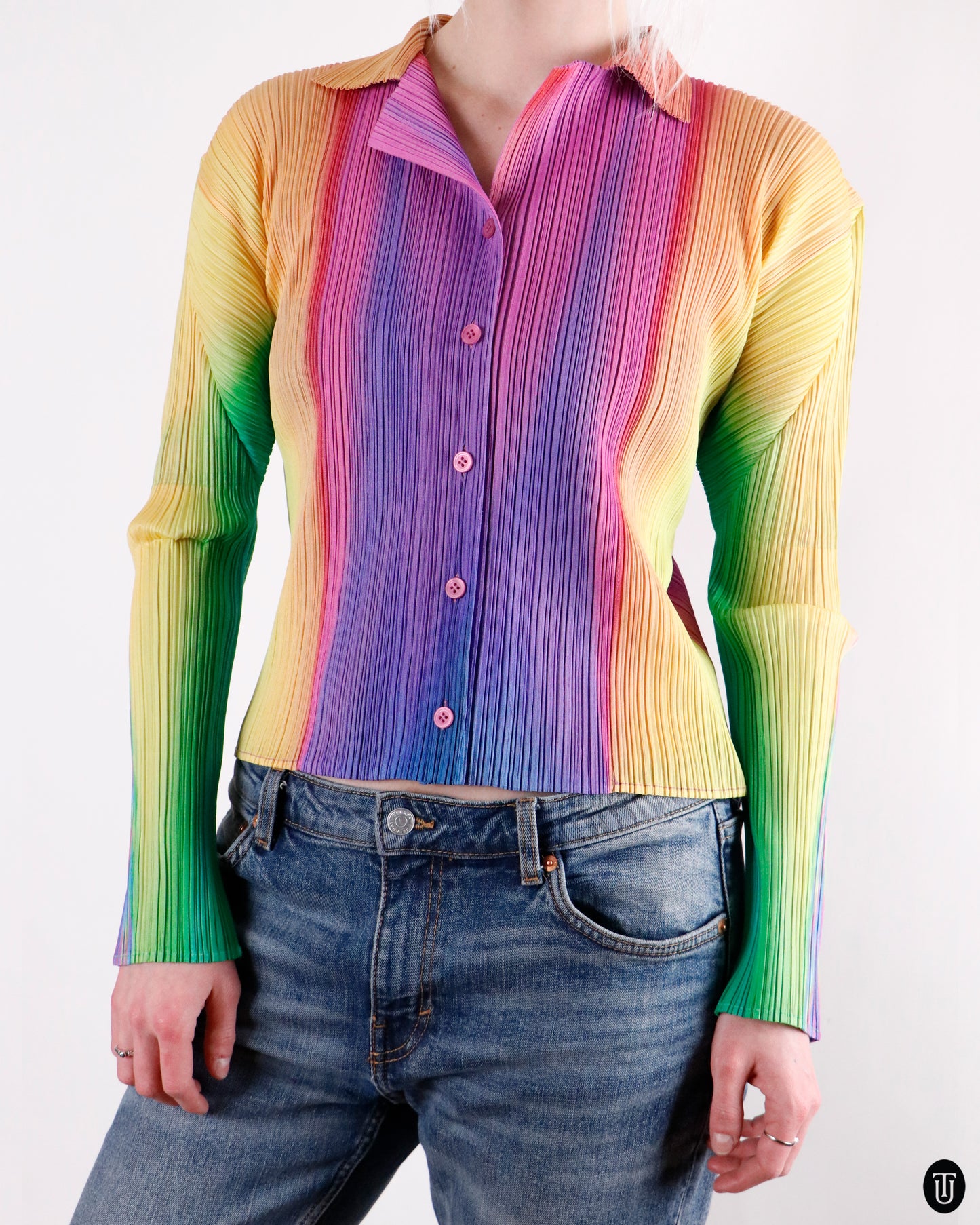90's Issey Miyaki Rainbow Pleated Shirt M