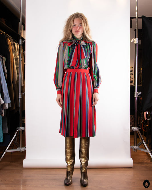 70's Yves Saint Laurent Silk Striped dress M
