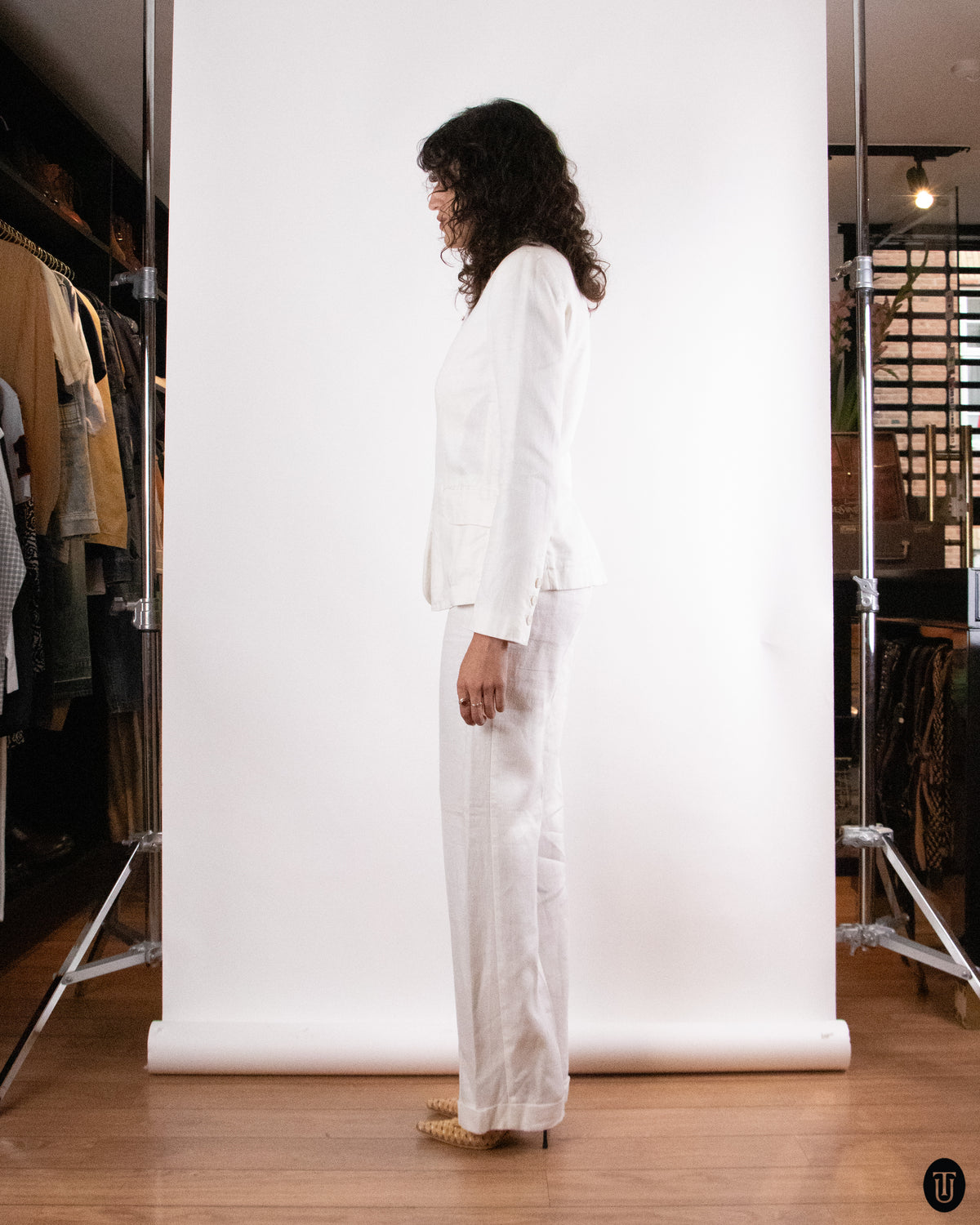 90's Gian Franco Ferré White linen suit S
