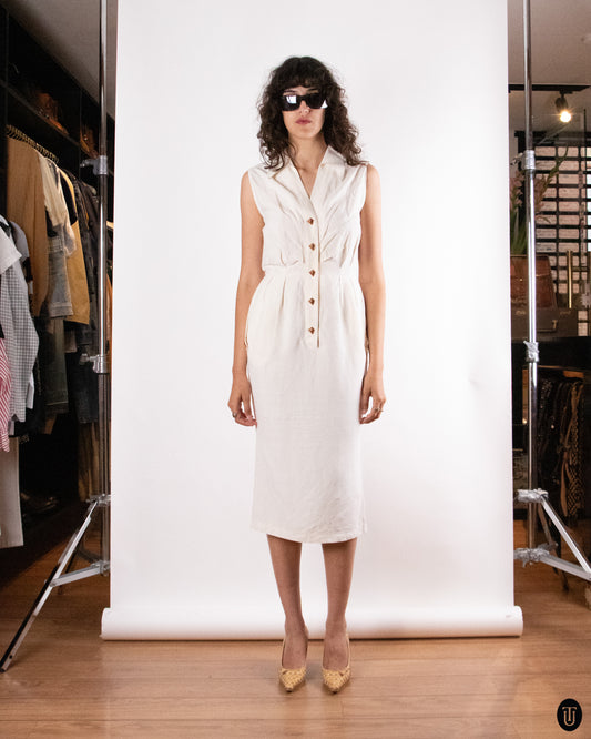 90's Thierry Mugler "Activ" Cream White Dress XS