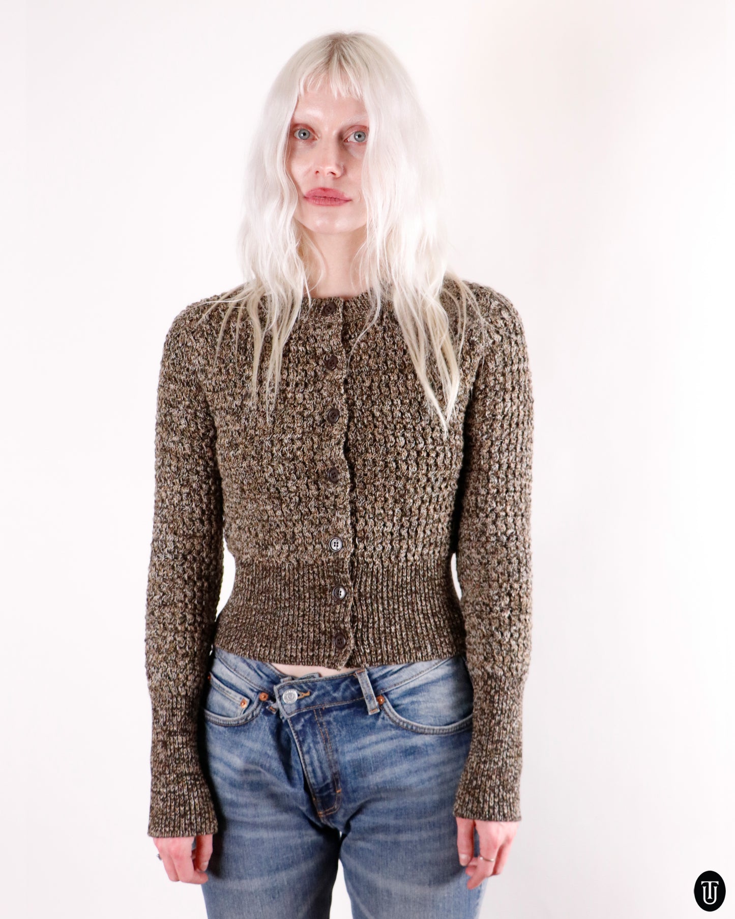 00's Prada Textured Wool-Cashmere Cardigan M