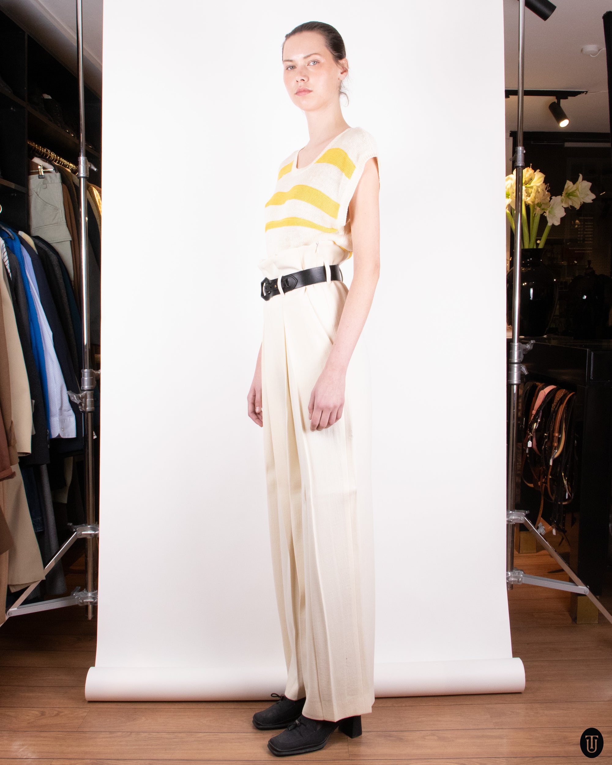 00s Lanvin Cream Wool Trousers S