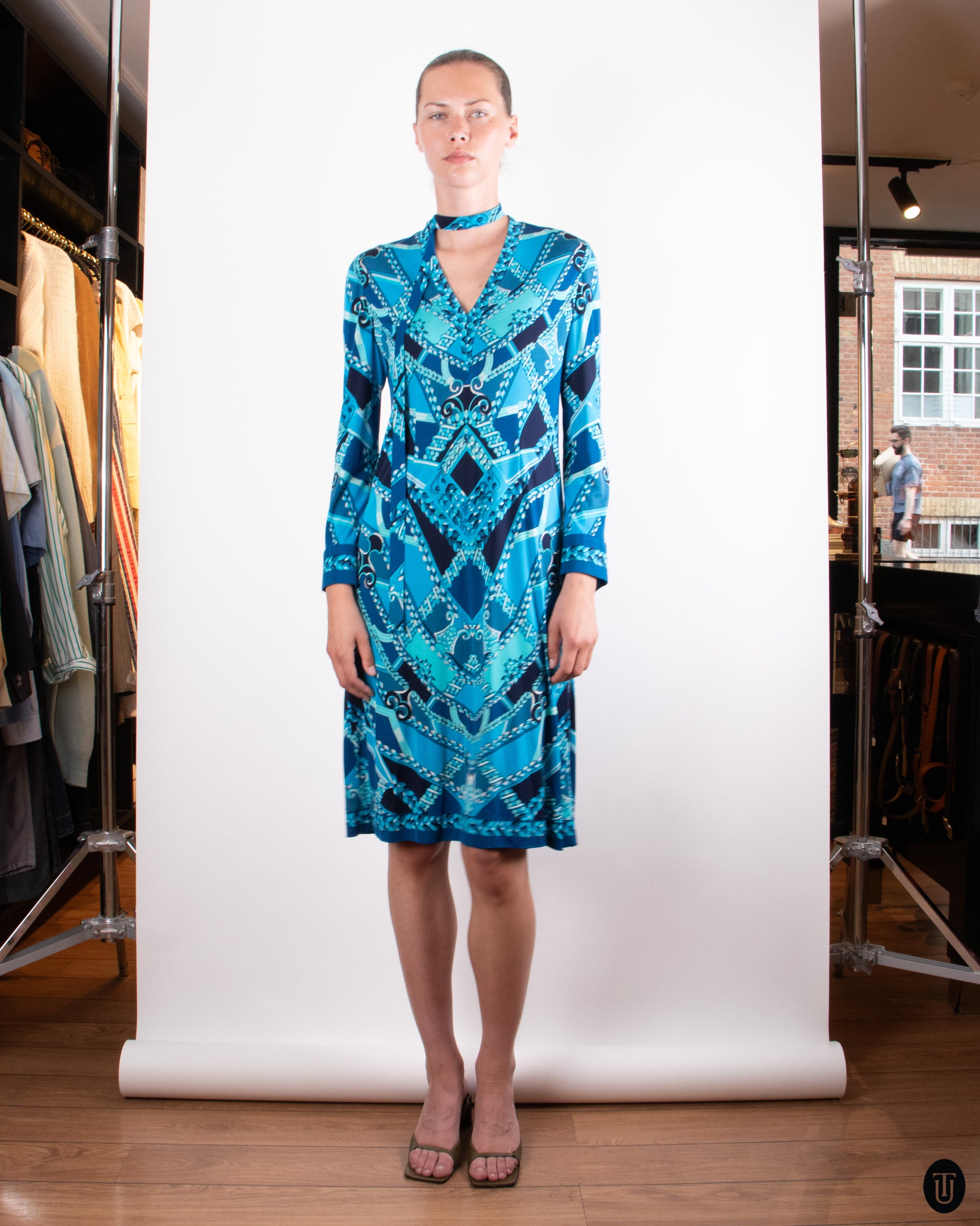 80's Hermès Printed Silk Dress M