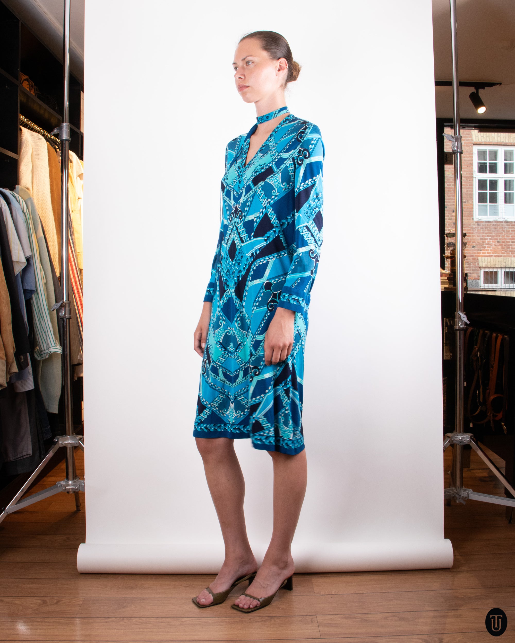80's Hermès Printed Silk Dress M