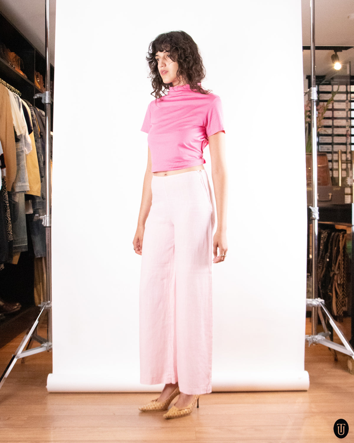 70's Vintage Light Pink Linen Trousers M