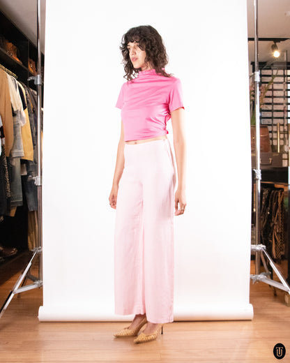 70's Vintage Light Pink Linen Trousers M