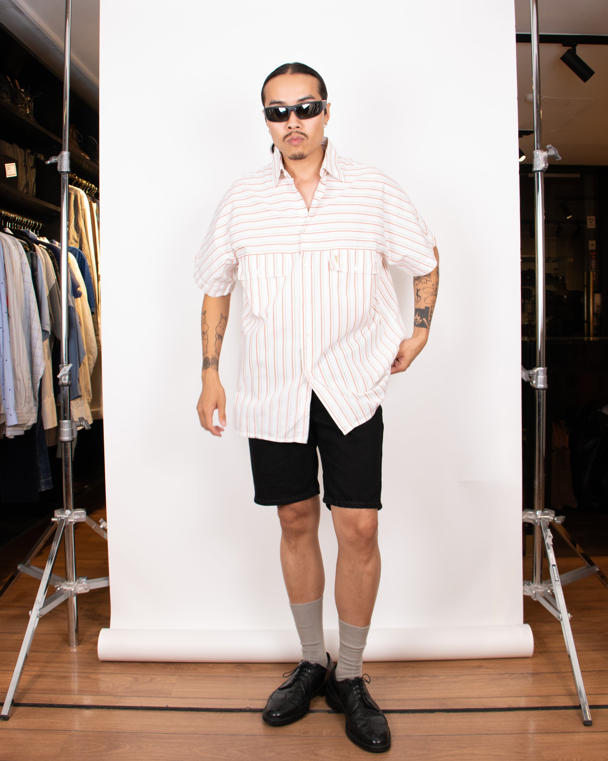 1980s Yves Saint Laurent Striped Short-Sleeved Shirt L