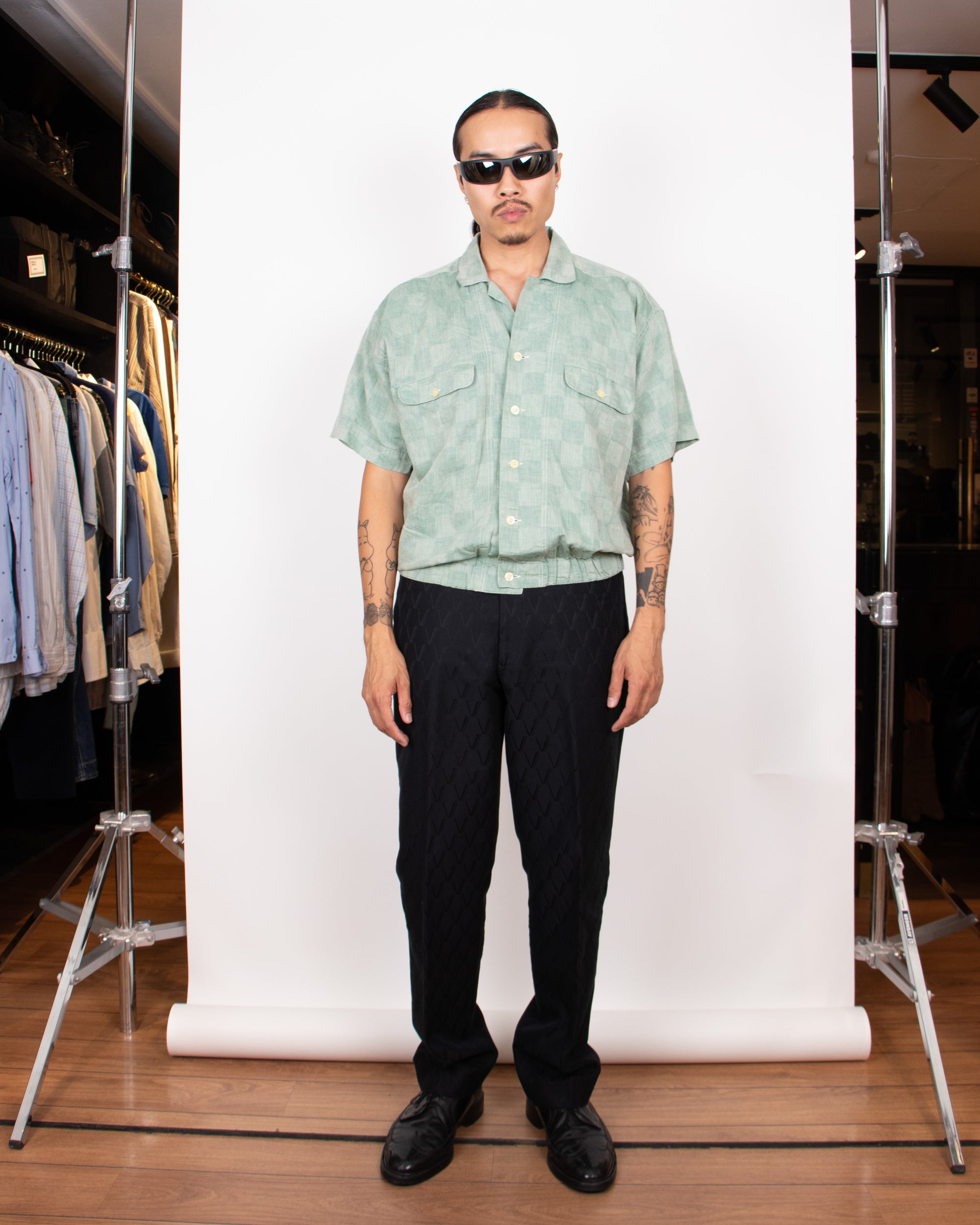 1970s Brioni Green Linen Short-Sleeved Shirt S/M