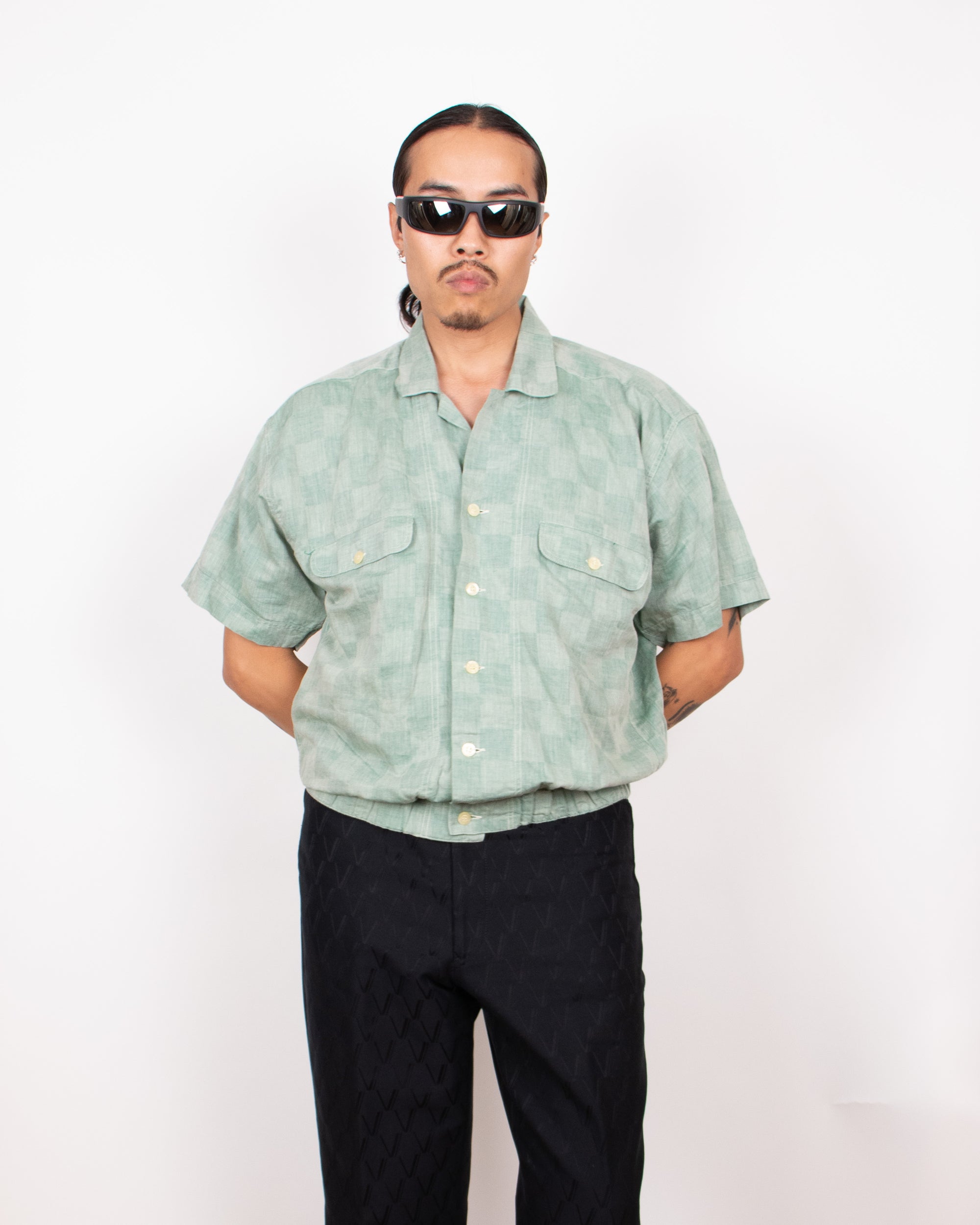 1970s Brioni Green Linen Short-Sleeved Shirt S/M