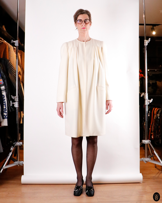 80's Valentino Cream Wool Coat M
