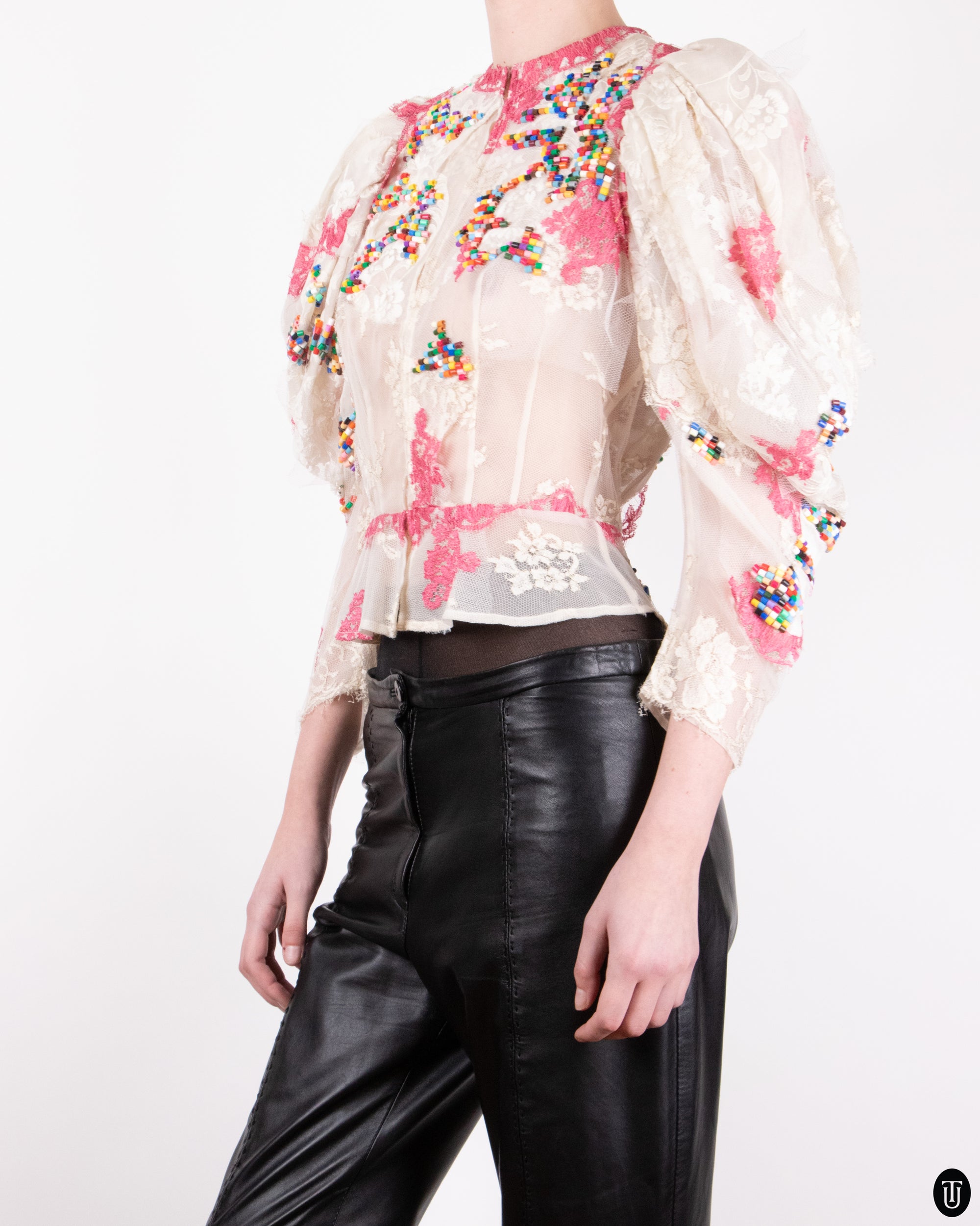 SS08 Nikoline Liv Andersen Lace and Bead Embellished Blouse XS
