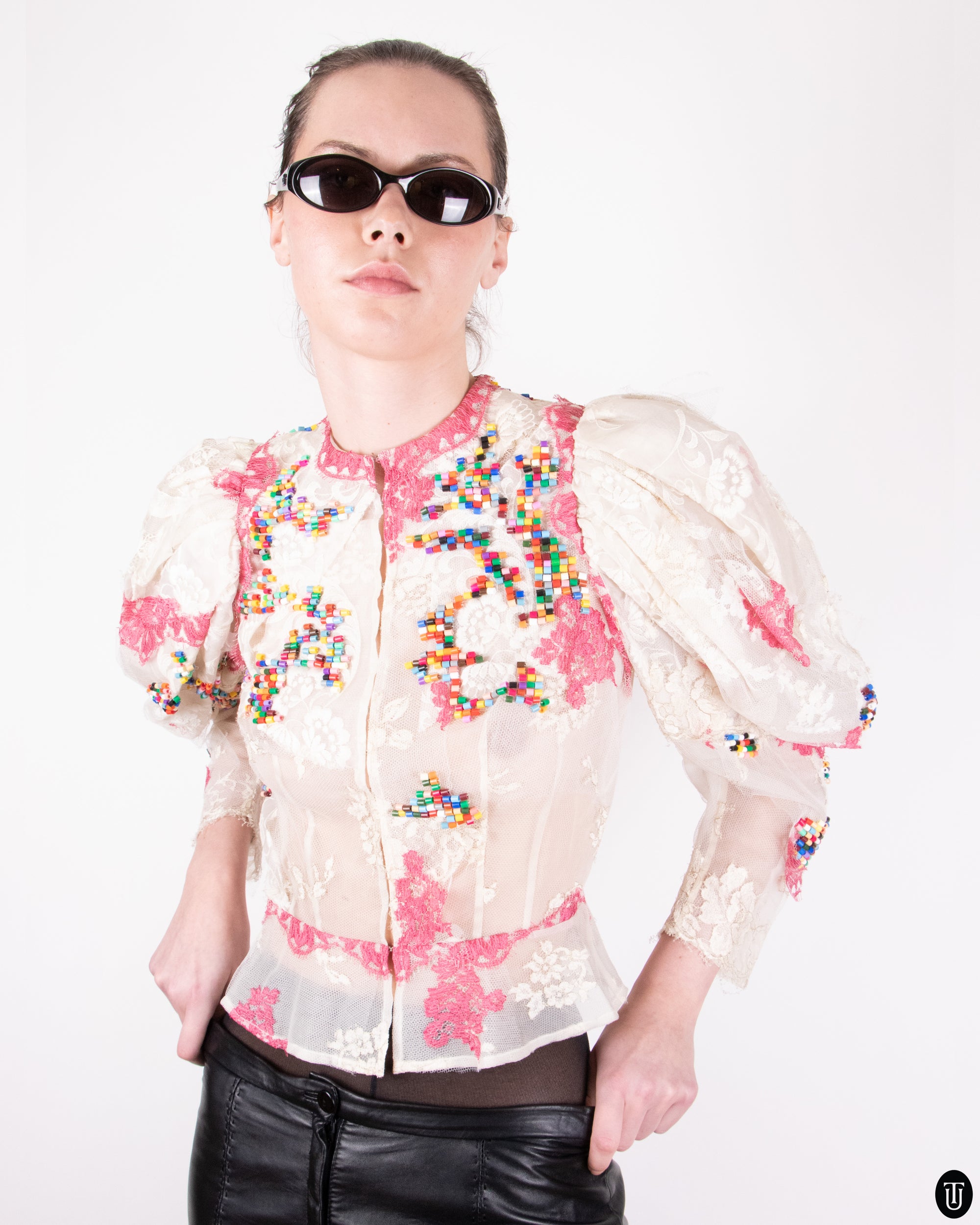 SS08 Nikoline Liv Andersen Lace and Bead Embellished Blouse XS
