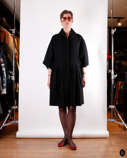 00's Miu Miu Black Wool Cocoon Coat M