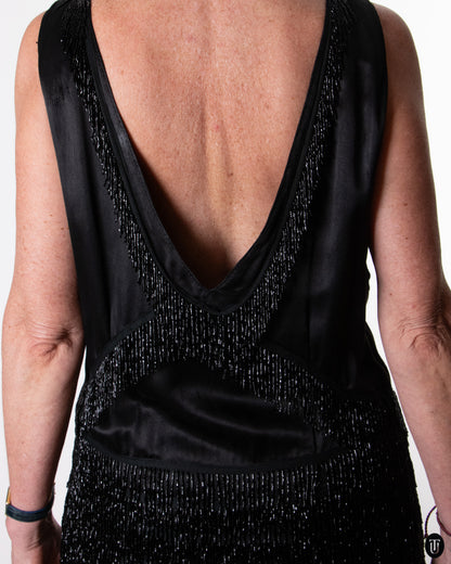 20's Black Fringed Flapper Dress L
