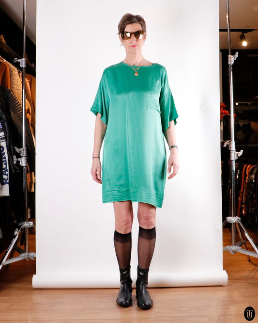 90's Lanvin Green Silk Dress L