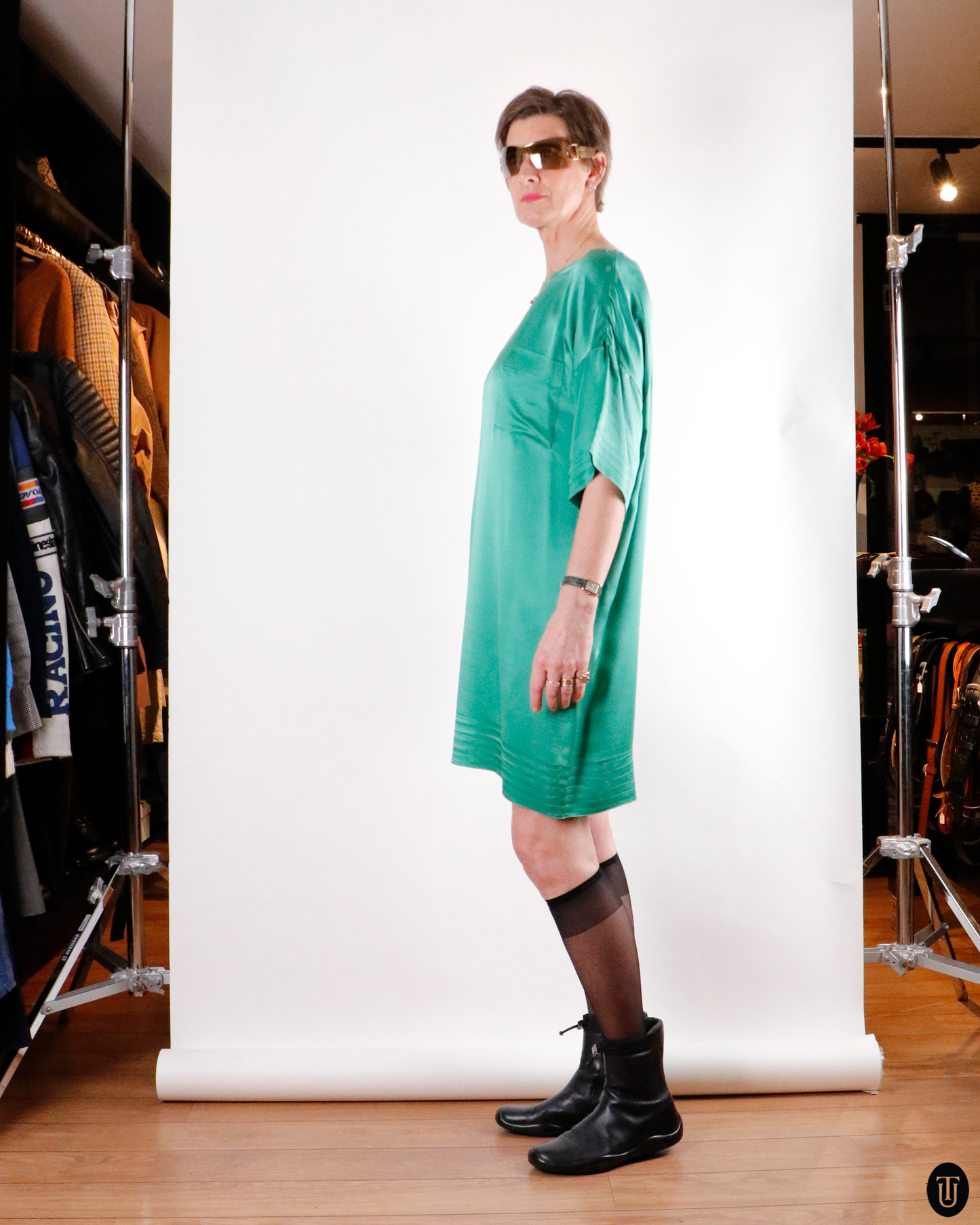 90's Lanvin Green Silk Dress L