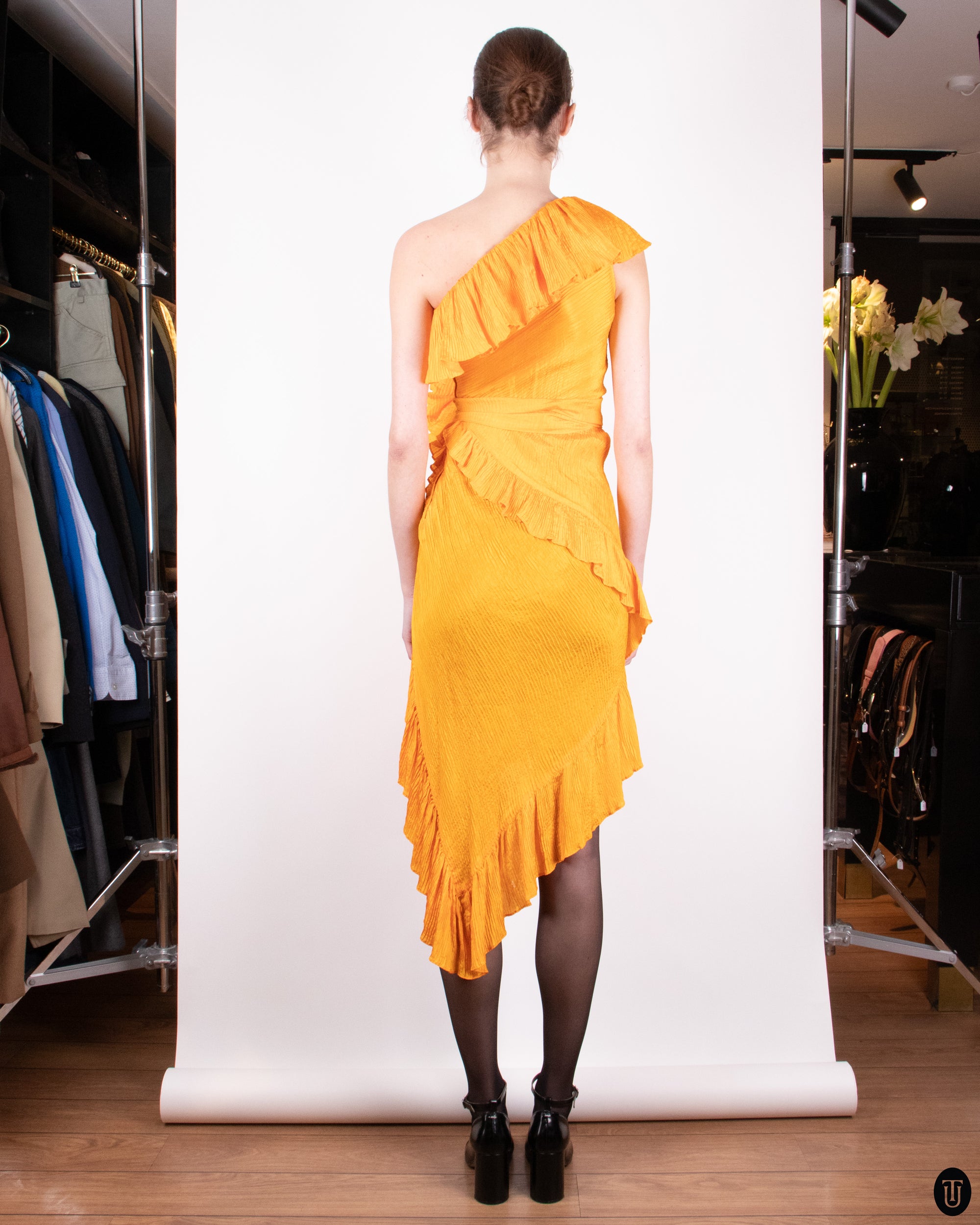 70s Yves Saint Laurent Sunny Ruffle and Pleat Dress XS