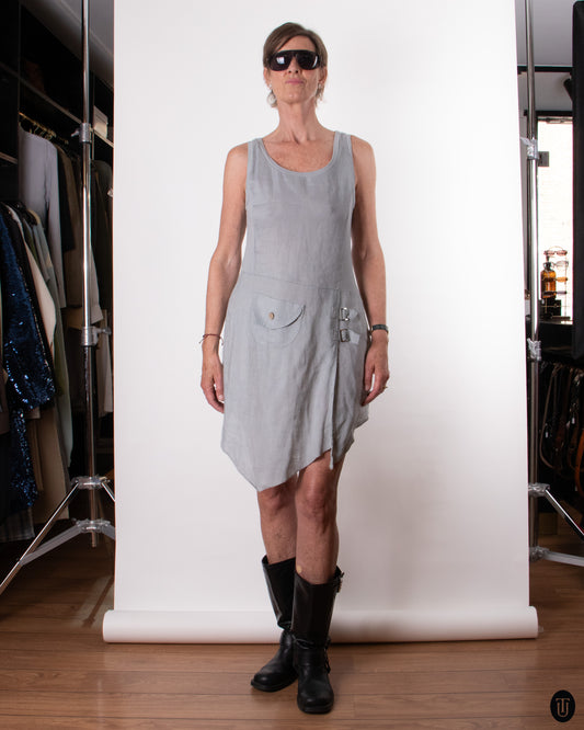 90's Buckle Linen Dress S
