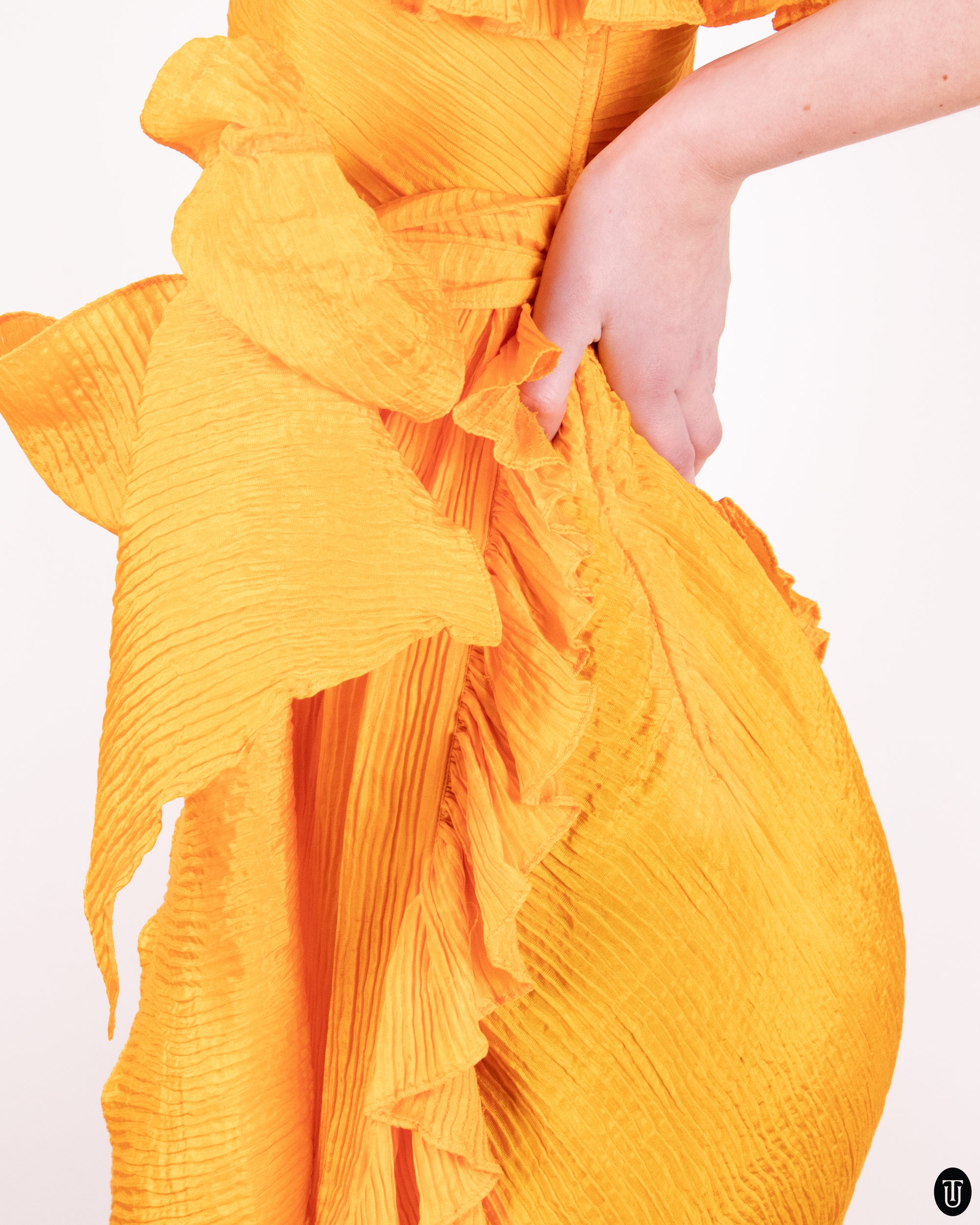 70s Yves Saint Laurent Sunny Ruffle and Pleat Dress XS