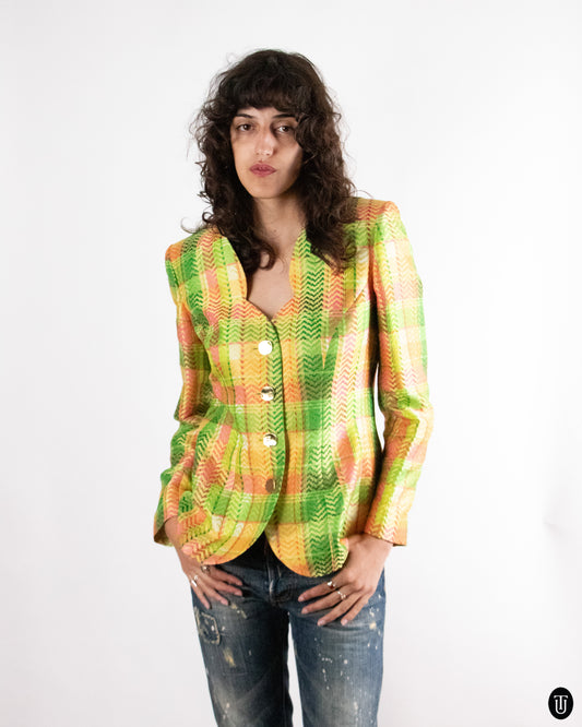 1990's Yves Saint Laurent "Variation" Plaid Blazer L