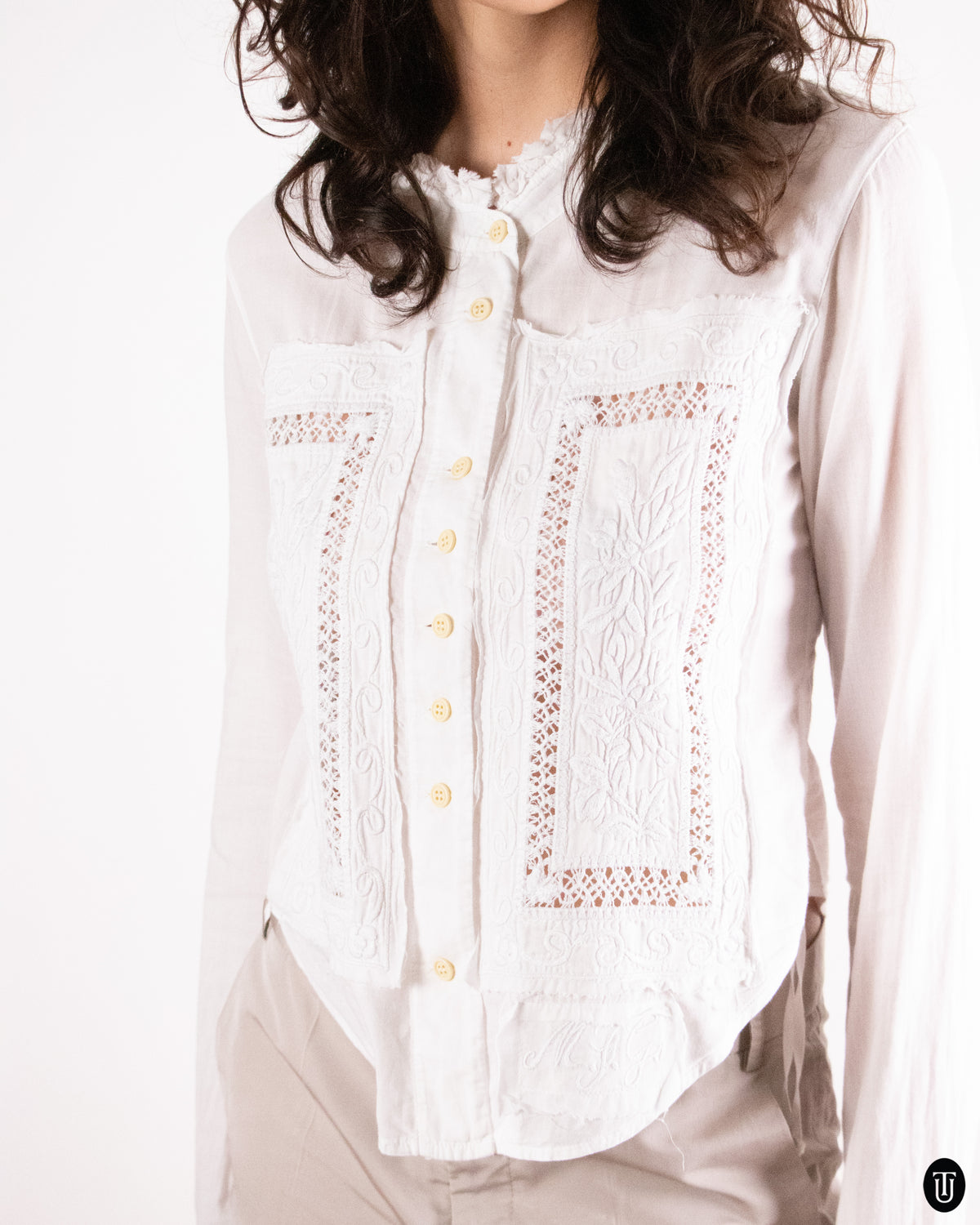 00's Martihé + François Girbaud "LE JEANS" White Cotton Drawstring Top S