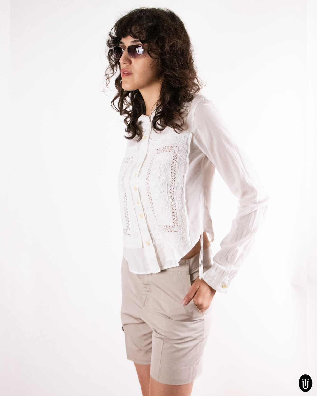 00's Martihé + François Girbaud "LE JEANS" White Cotton Drawstring Top S