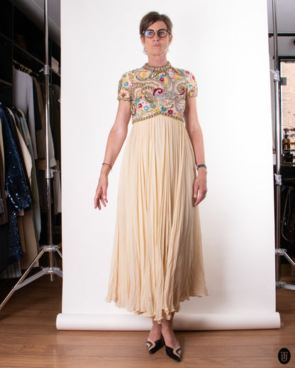 60's Embellished Silk Dress M