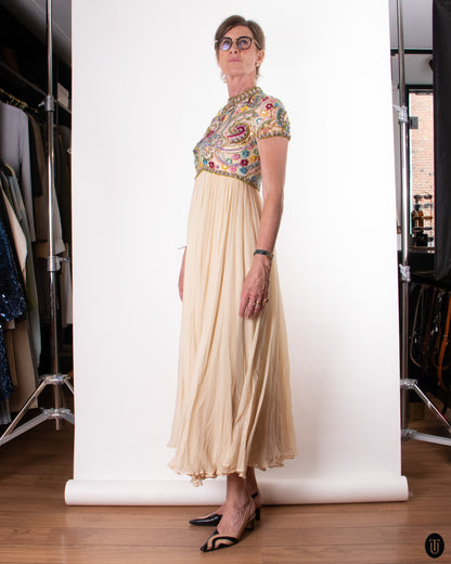 60's Embellished Silk Dress M