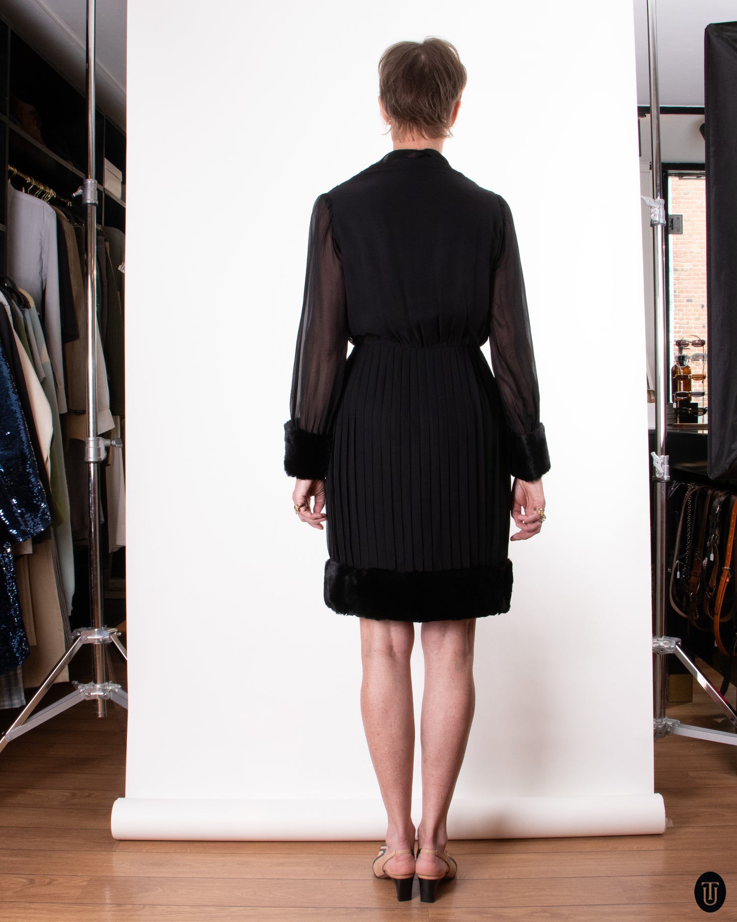 60's Sheer Dress with Fur S