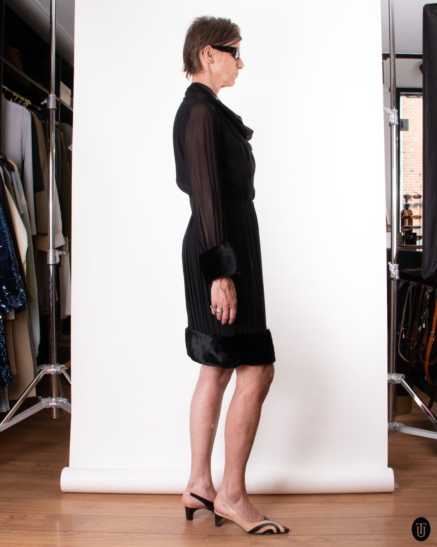 60's Sheer Dress with Fur S
