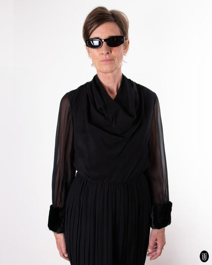 60's Sheer Dress with Fur S