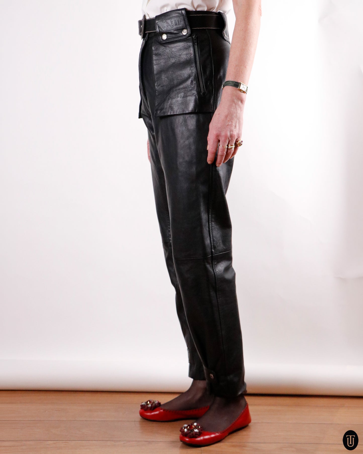 90's Chi Moda Leather Cigarette Trousers M