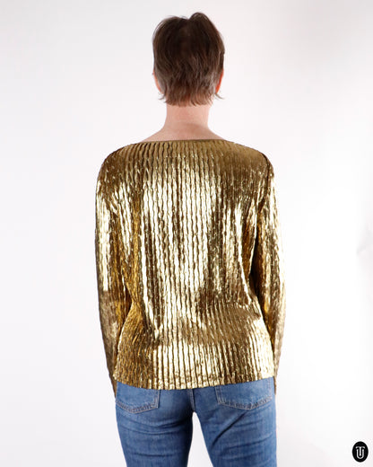 80's Yves Saint Laurent Gold Metallic Pleated Top M