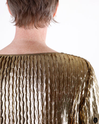 80's Yves Saint Laurent Gold Metallic Pleated Top M