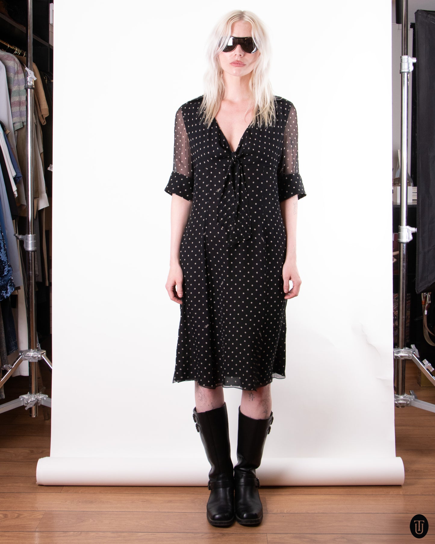 00's Valentino Silk Polka-Dot Dress M