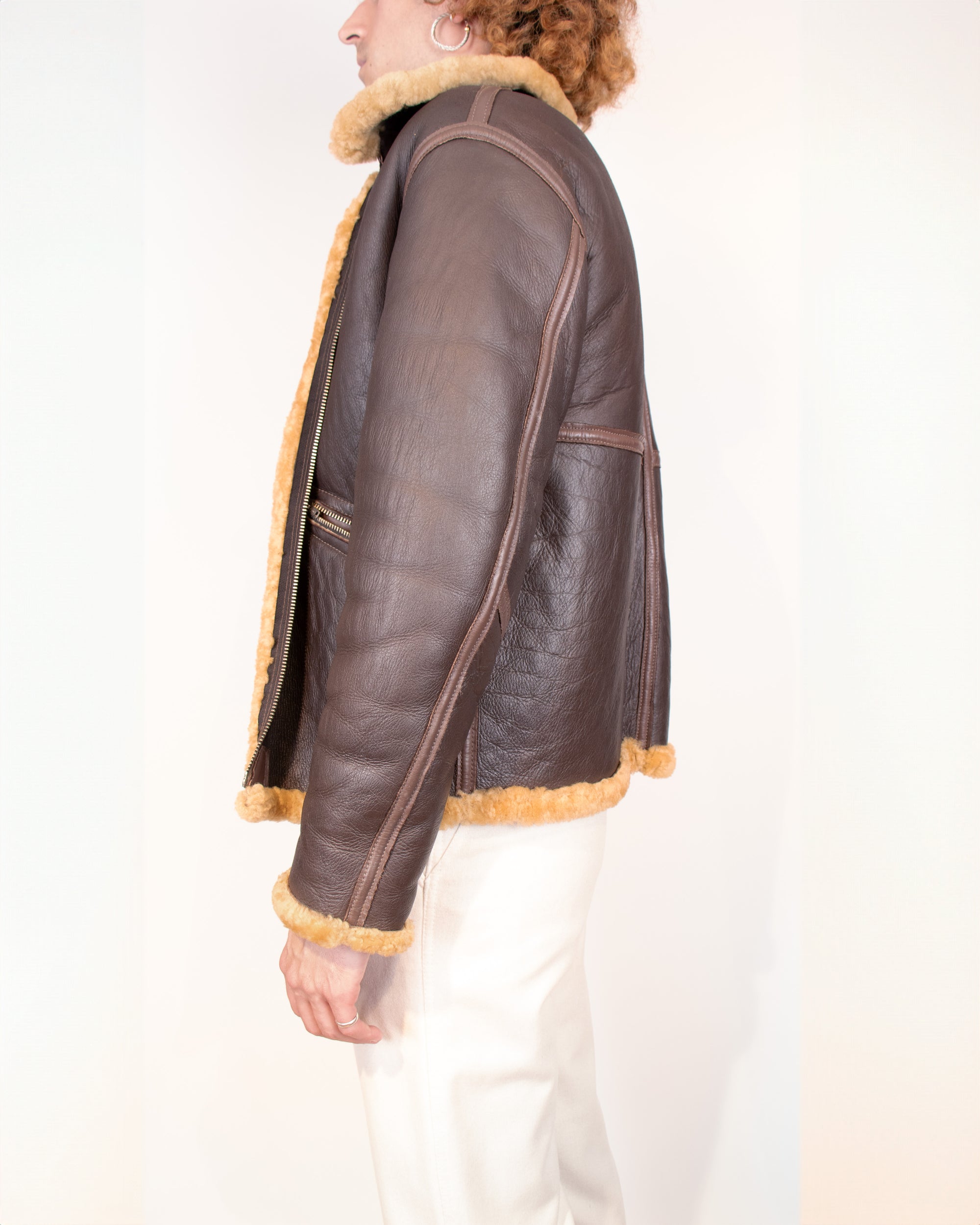 70's United States Air Force Brown Shearling Aviator Jacket S