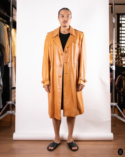 1970's Vintage Leather Trench Coat L