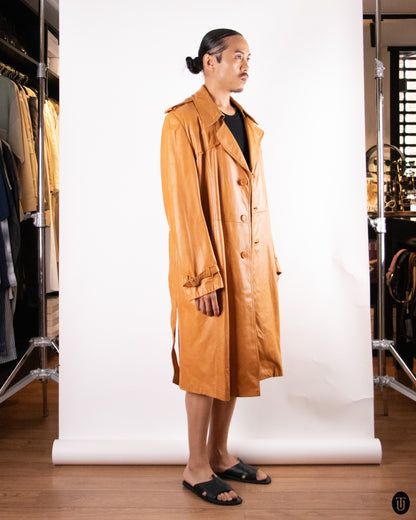 1970's Vintage Leather Trench Coat L