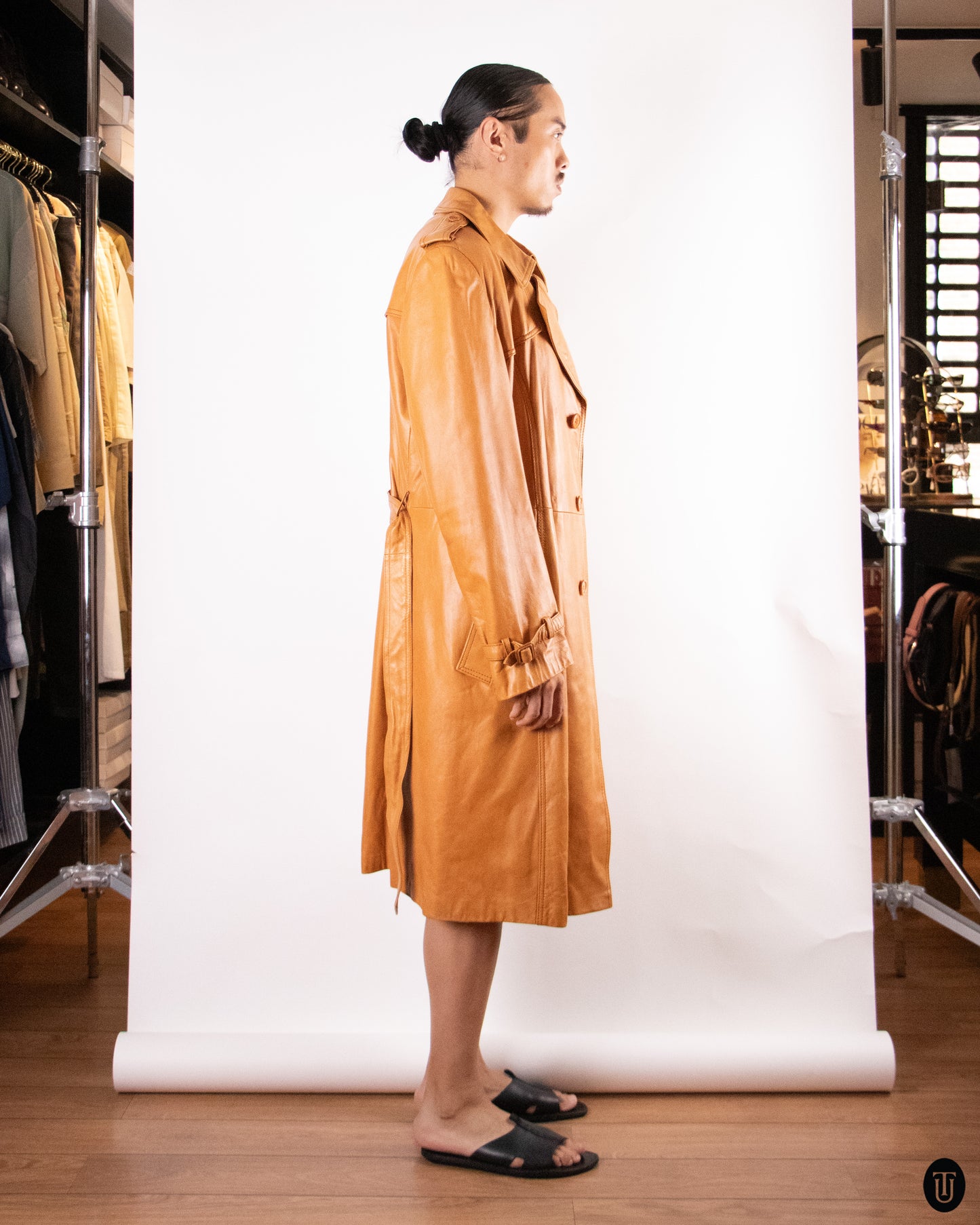 1970's Vintage Leather Trench Coat L