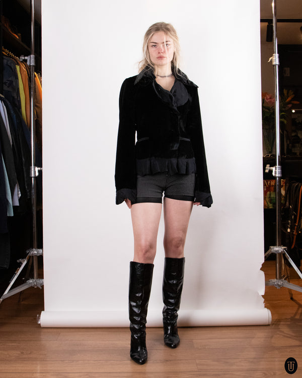 80's Yves Saint Laurent Rive Gauche Velvet Ruffled Blazer L