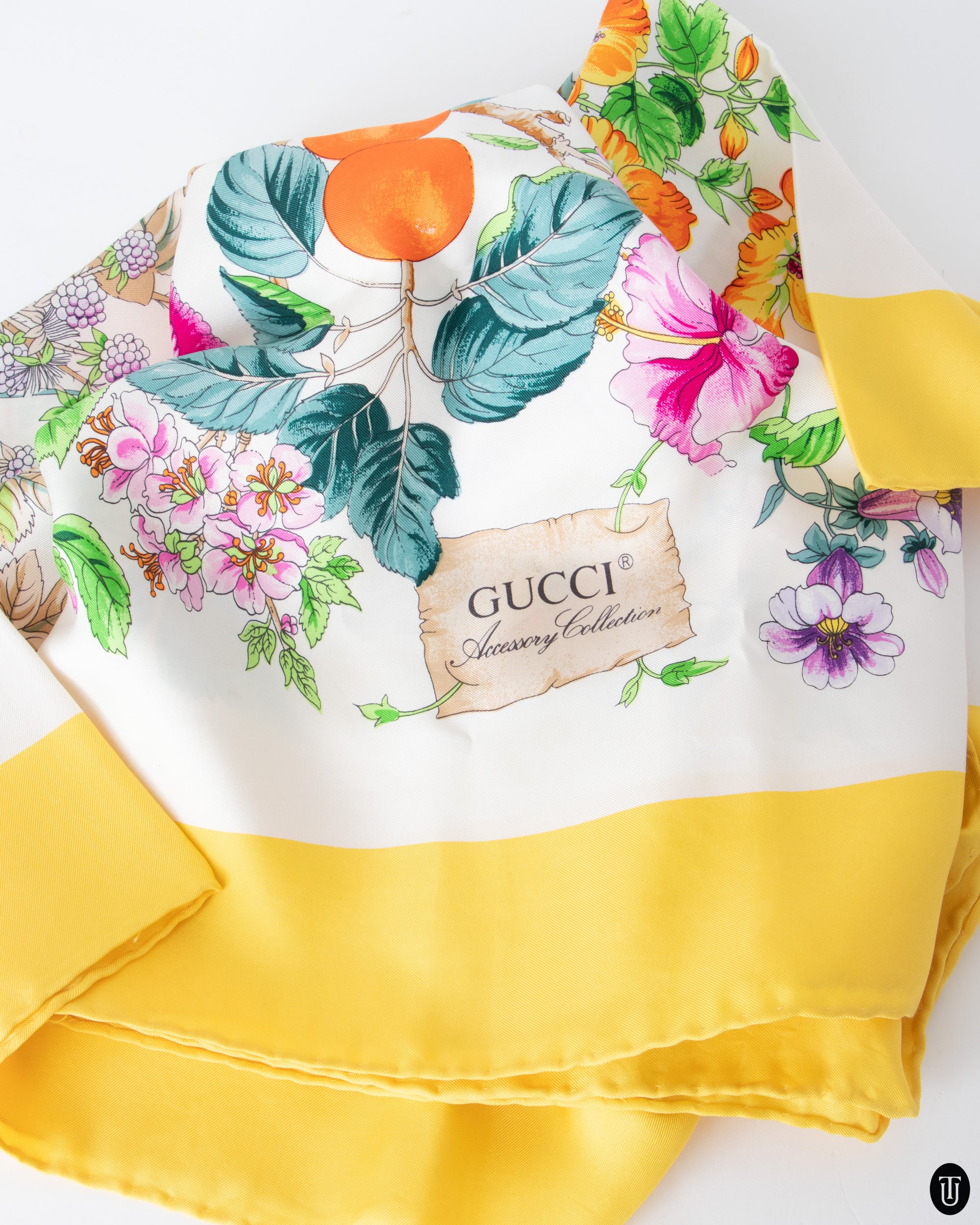 90's Gucci Fruits and Flowers Silk Scarf