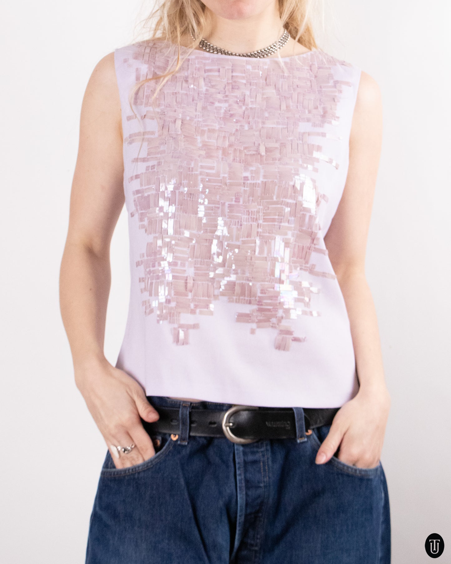 00's Gianfranco Ferre Lilac Sequin Top M
