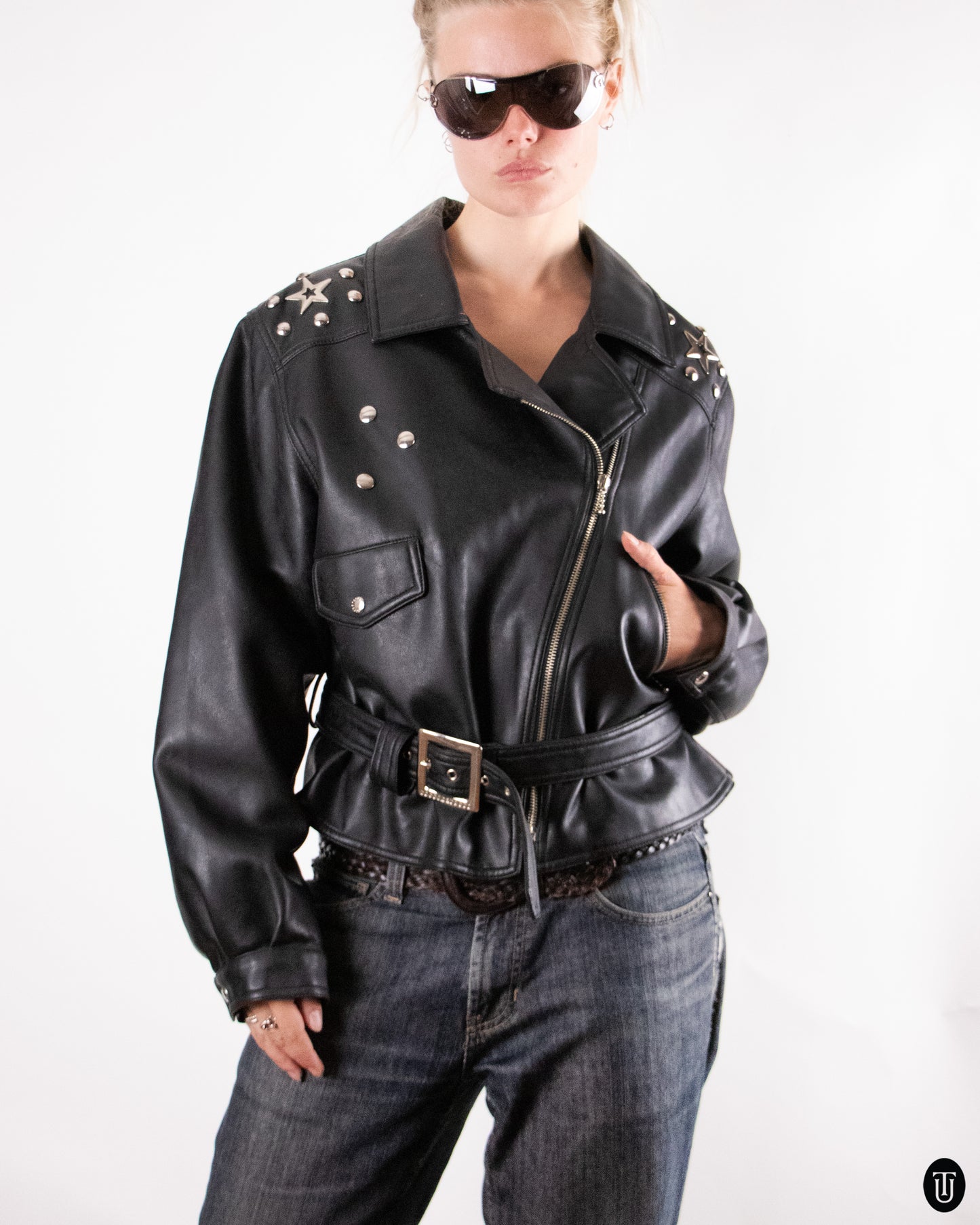 80's Roccobarocco studded leather jacket S