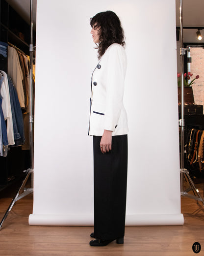 80's Christian Dior White Linen Dinner Jacket M