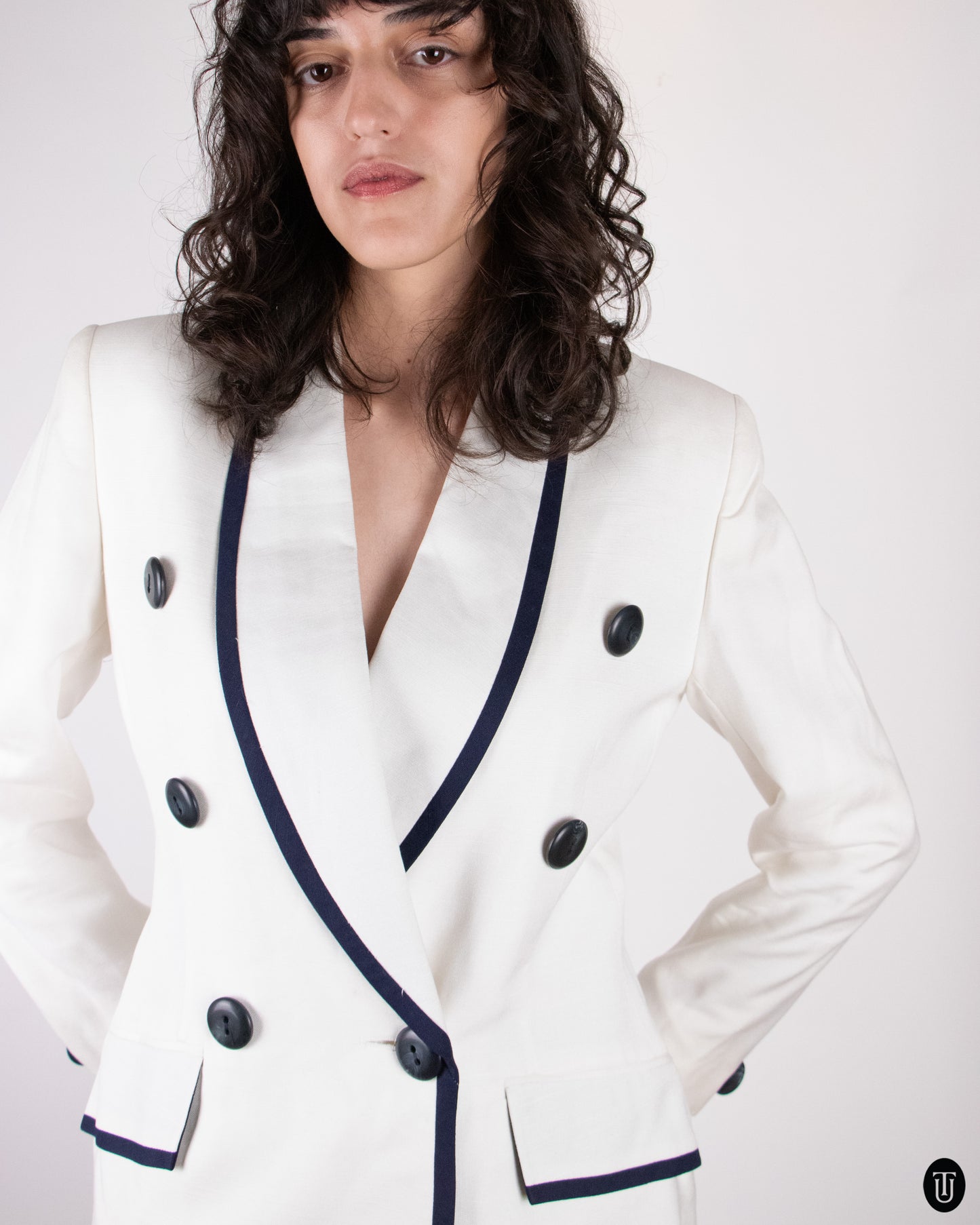 80's Christian Dior White Linen Dinner Jacket M