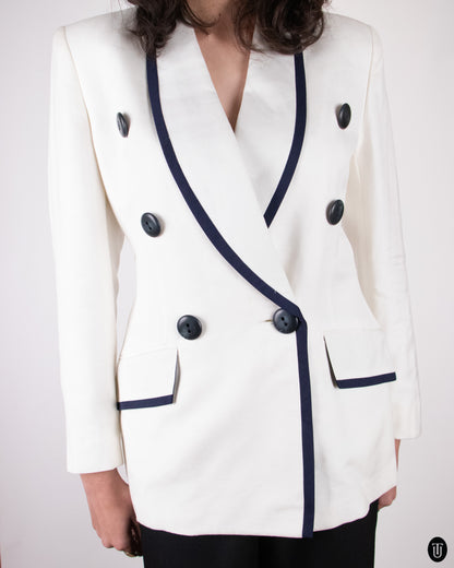80's Christian Dior White Linen Dinner Jacket M
